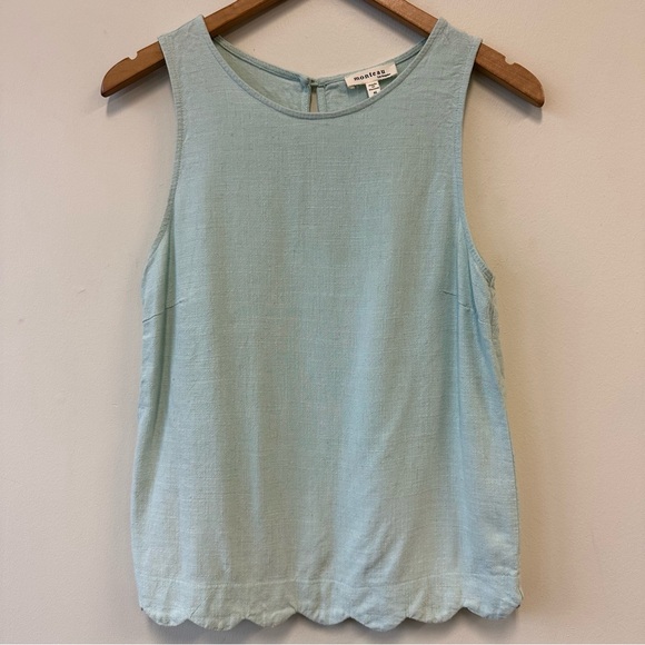 Monteau Tops - Monteau Linen Blend Mint Green Tank Top with Scalloped Hem